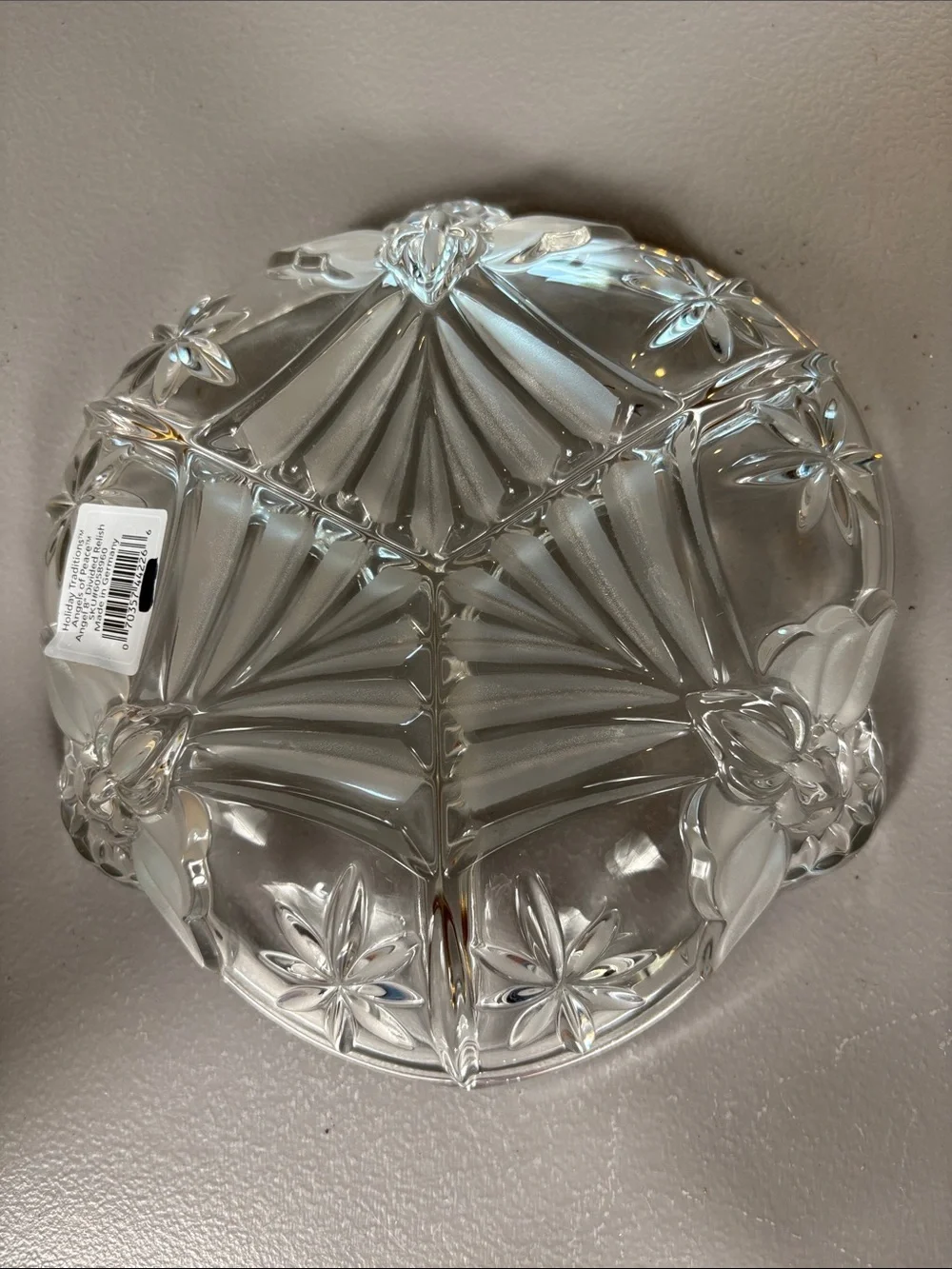 Gorham Angels of Peace Crystal 3-Part Divided Relish Dish Germany 8”